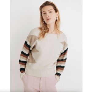 New With Tags Madewell Stripe-Sleeve Geo Pullover Sweater Soft L MC014 Cream